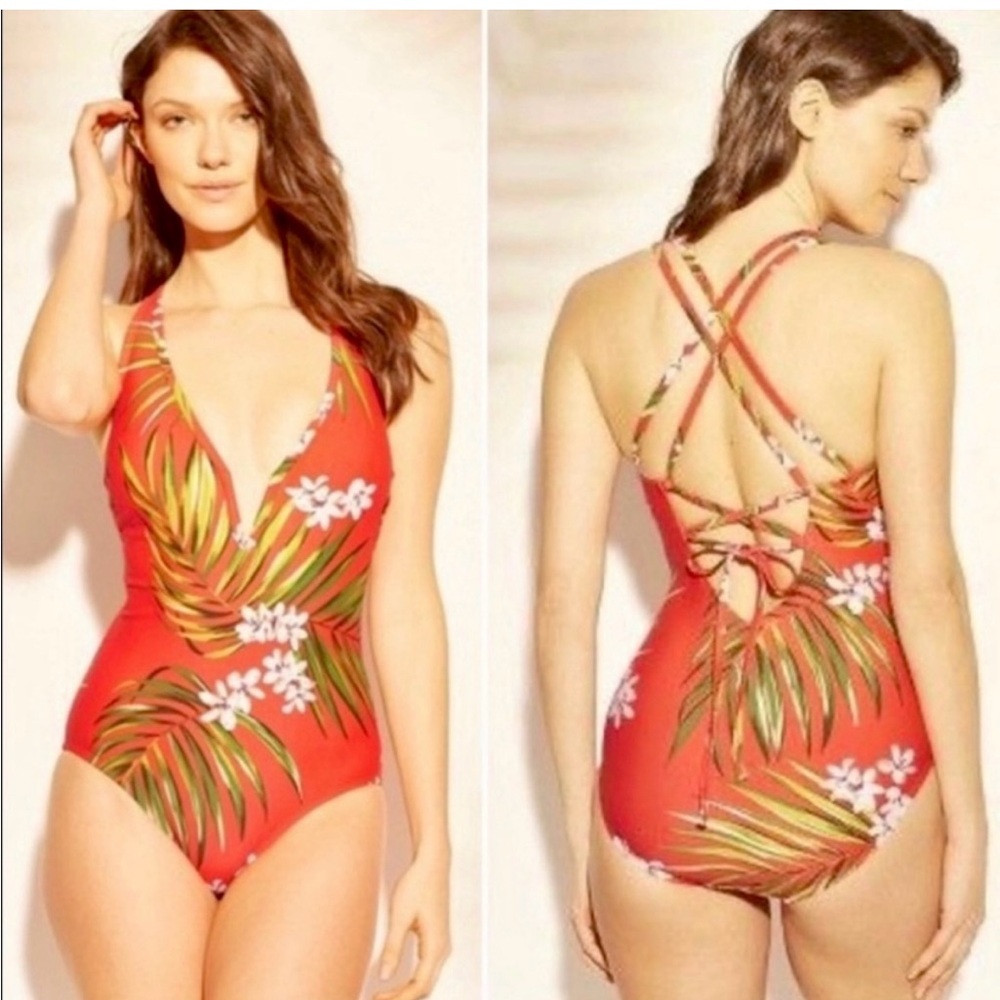 Kona Sol Red and White Swimsuit